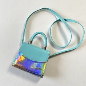 Justice Silver & Blue Iridescent Crossbody Purse / Handle Bag